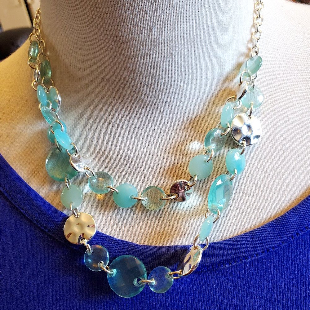 14" Silver Tone Vanderbilt Layered Glass Necklace